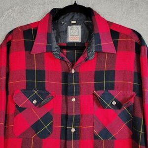 Vtg Outdoor Exchange Mens Large Red‎ Plaid Flannel Shirt Pockets Size L Tall